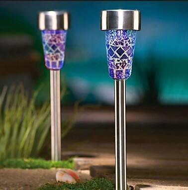 Multi-color decorative  outdoor stainless steel Mosaic glass Lampshade garden solar led light factory