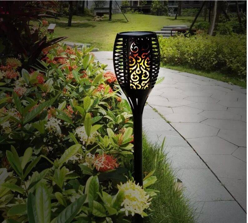 Yinru flickering flame outdoor waterproof gargen torched landscape solar light mini Wood-like grain details