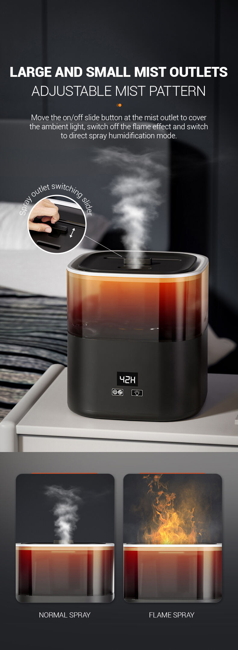 Desktop Flame Humidifier 1100ML Aromas Diffuser Air Purifier with Night Light Room Fragrance Volcano Humidifier for Living Room details