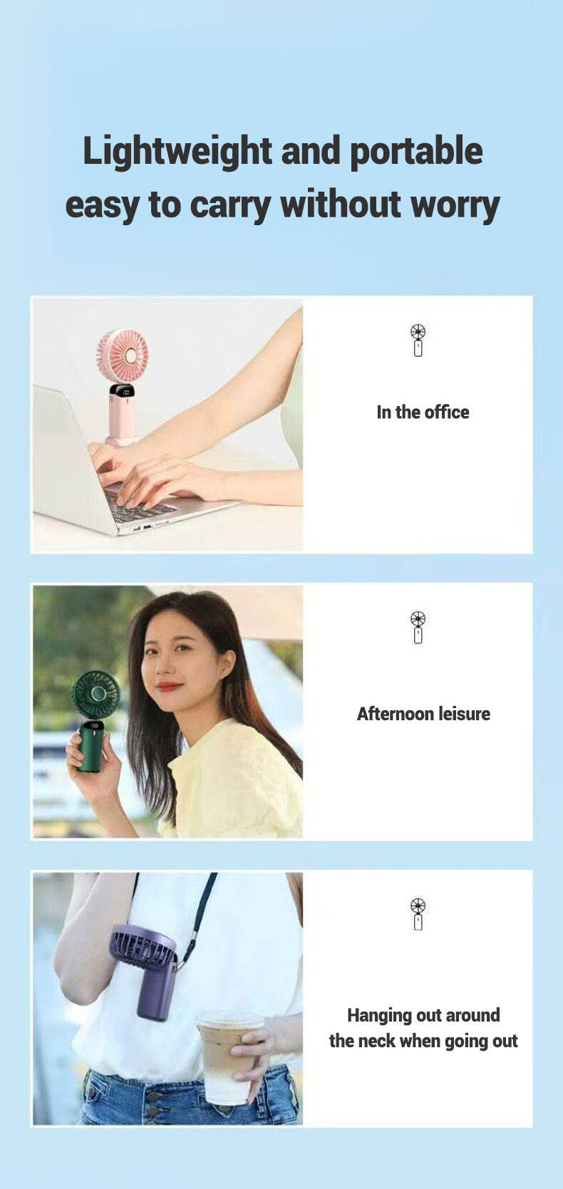 Portable USB Rechargeable Mini Fan Foldable Hanging Neck Cooling Band Five-Speed Wind Wearable Pocket Fan for Household Use details