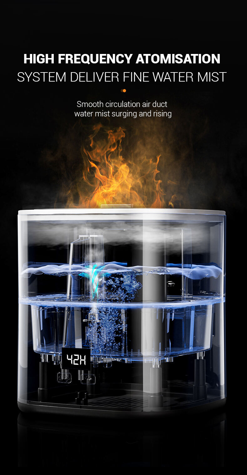 Desktop Flame Humidifier 1100ML Aromas Diffuser Air Purifier with Night Light Room Fragrance Volcano Humidifier for Living Room details