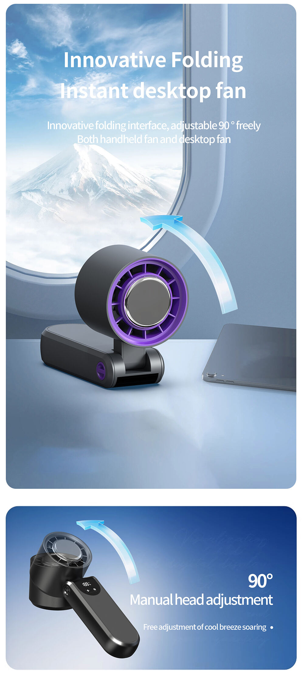 OEM Mini Portable Personal Cooling Fan Foldable Rechargeable 100 Speed Air Cooling Handheld Fan with Refrigeration Wearable Fan supplier