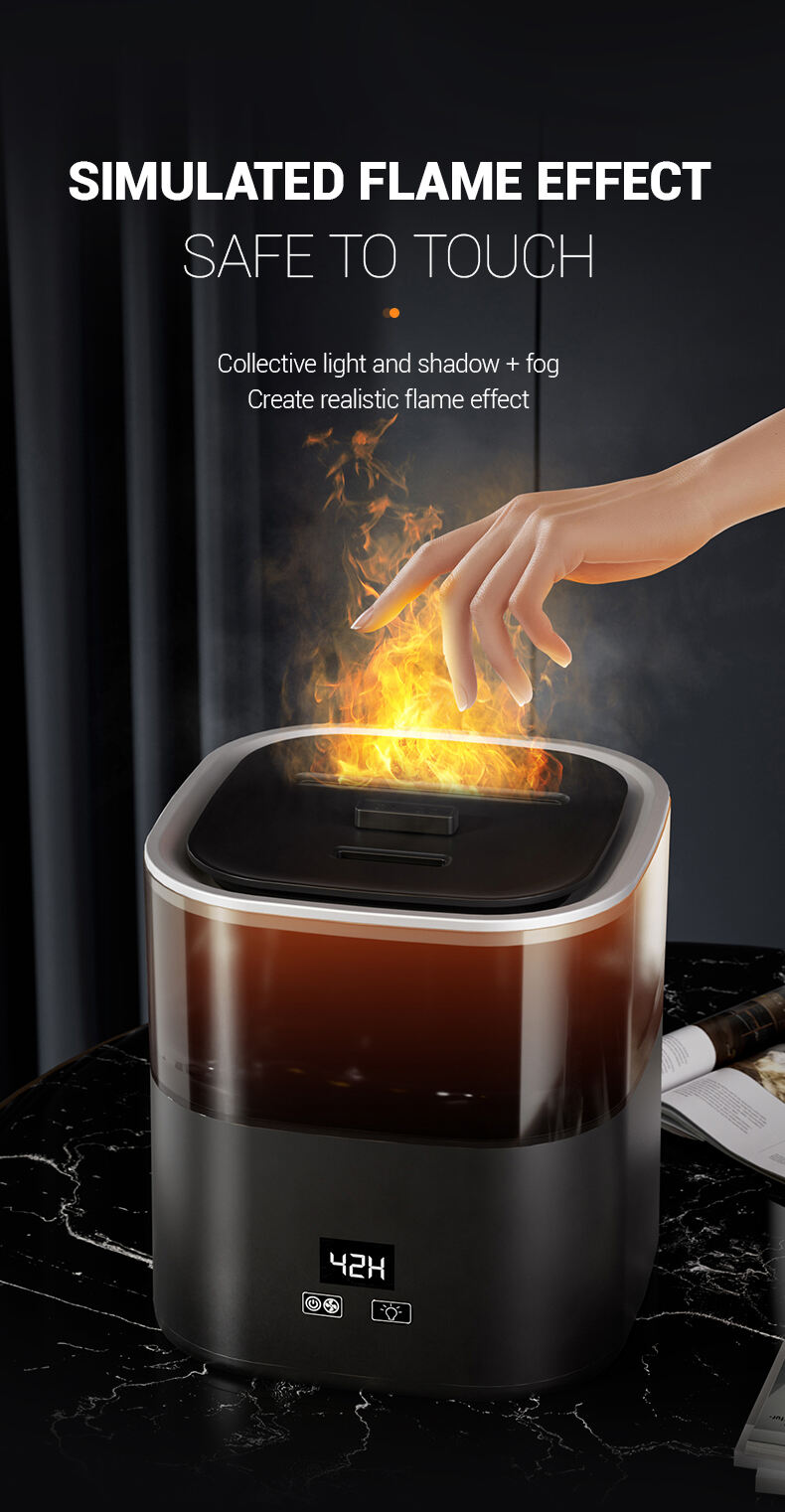 Desktop Flame Humidifier 1100ML Aromas Diffuser Air Purifier with Night Light Room Fragrance Volcano Humidifier for Living Room details