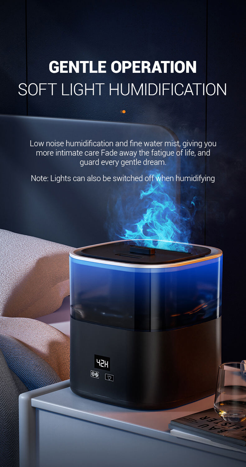 Desktop Flame Humidifier 1100ML Aromas Diffuser Air Purifier with Night Light Room Fragrance Volcano Humidifier for Living Room factory