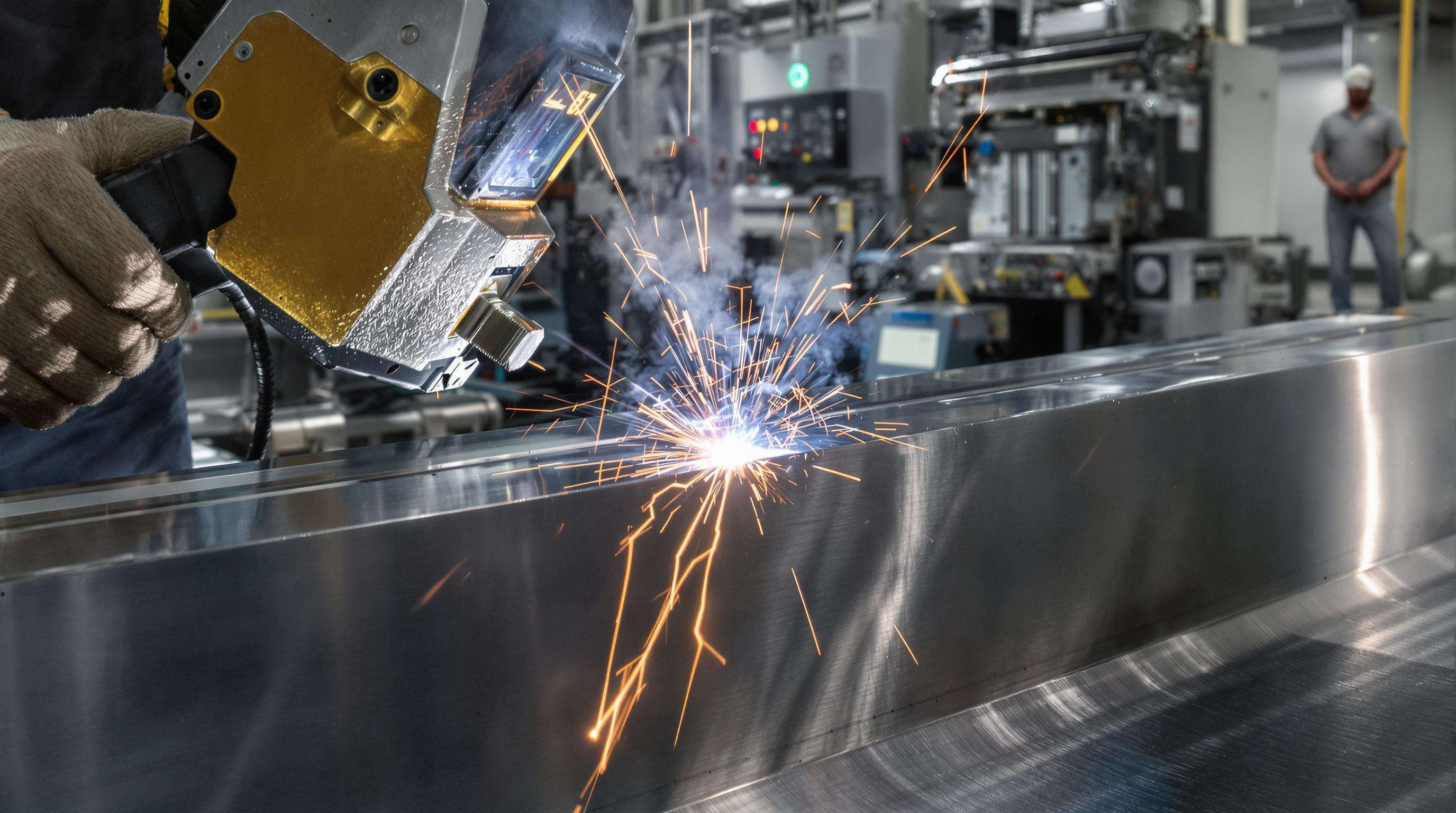 Worker welding chromium-rich alloy with hints of cooling gradients and small surface cracks visible