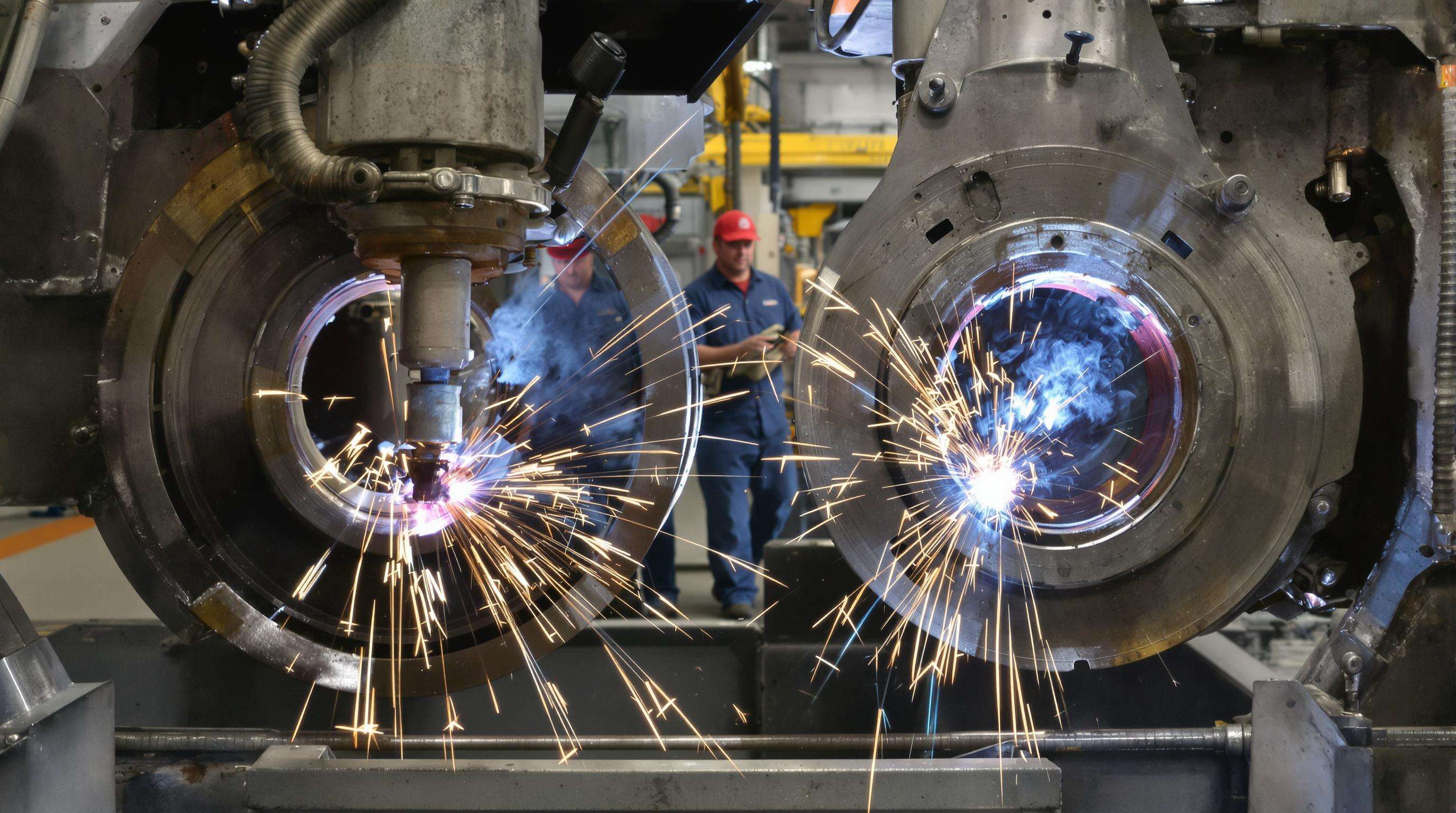 Comparison of welding methods showing hardfacing wire process reducing downtime on machinery