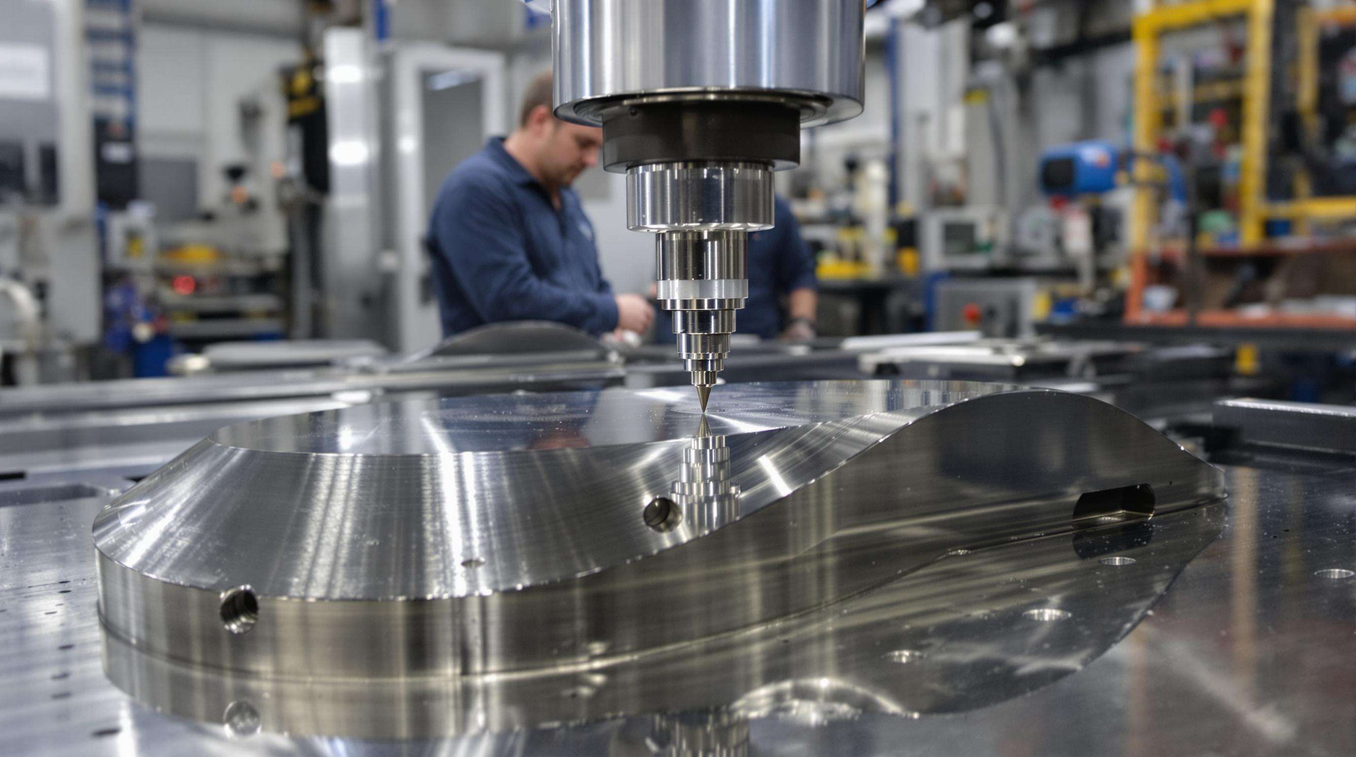 Engineers using CNC machine to cut custom-shaped CCO wear plates in an industrial workshop