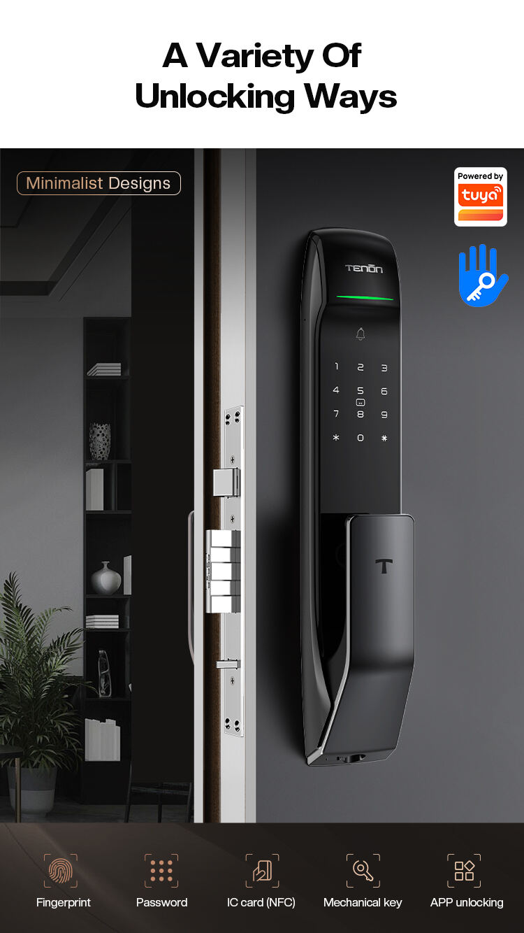 TENON A2 Smart Fingerprint Door Lock Push-Pull Feature WIFI RFID Network Aluminum Material Wood Compatible Smartphone Card Key factory