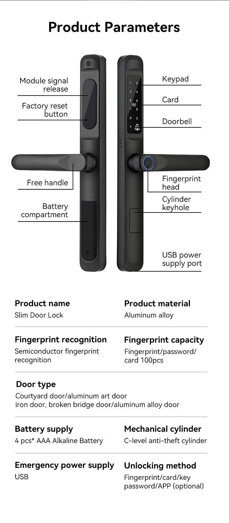 Double Sided Keyless Rfid Card Digital Password Smart Handle Lock Electric Fingerprint Slim Aluminium Smart Lock Tuya supplier