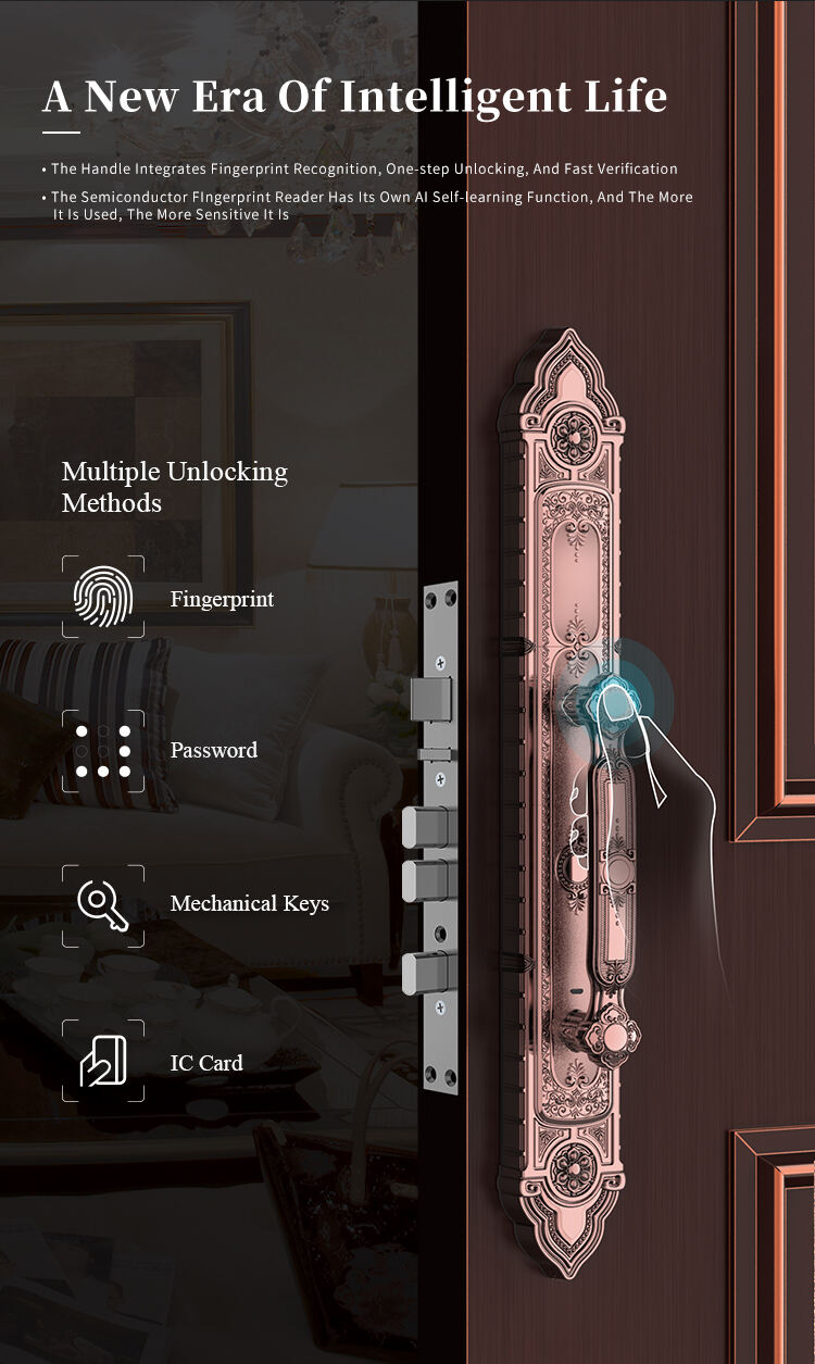 Morocco Biometric Digital Lock Keyless Mechanical Keypad Aluminum Door with Fingerprint Card and Password Features details