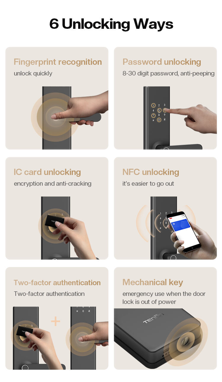 Tenon T10 Smart Security Door Lock Anti-Peep Password IC Card RF Fingerprint Features Compatible WiFi Bluetooth Aluminum factory