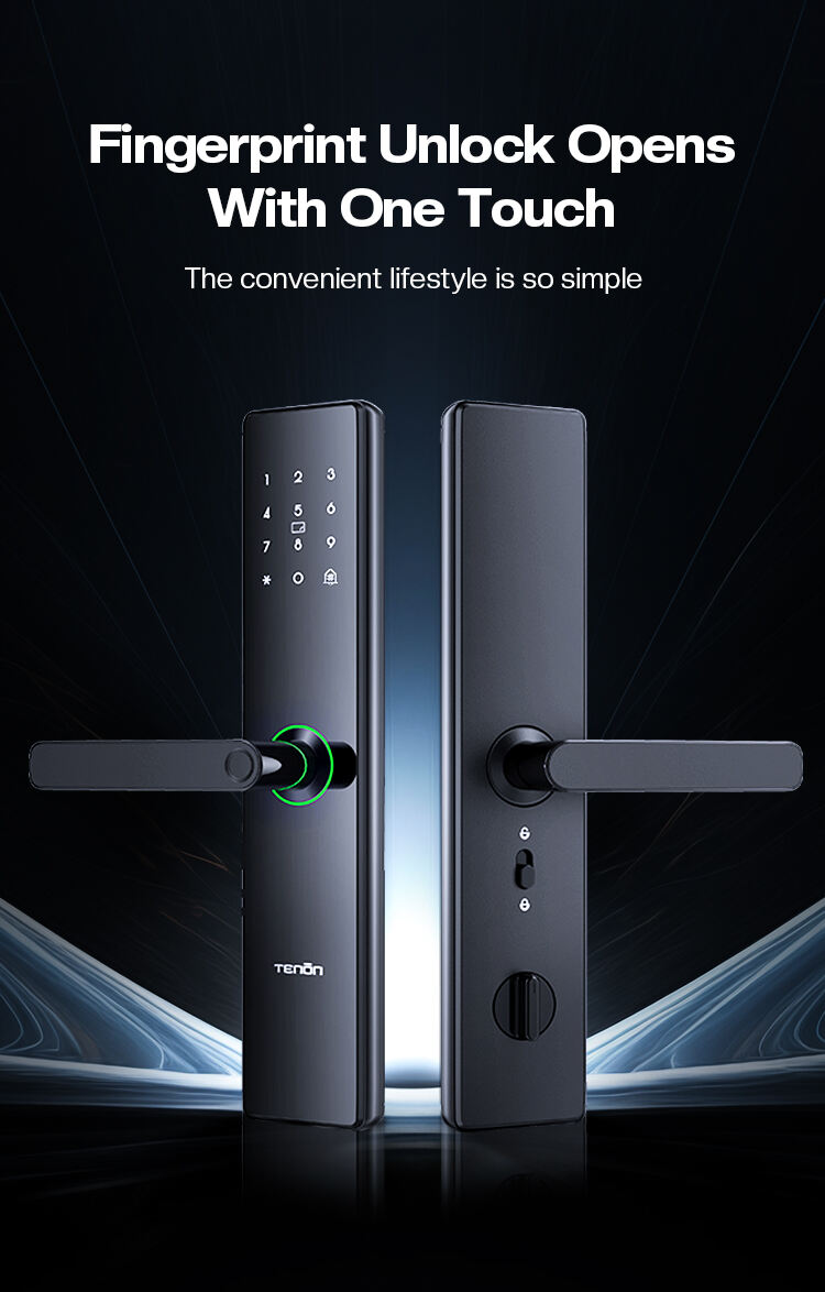 Intelligent Tuya Smart Door Handle Lock with RFID Card Digital Password Keypad Fingerprint Recognition Black Wi-Fi Networked supplier