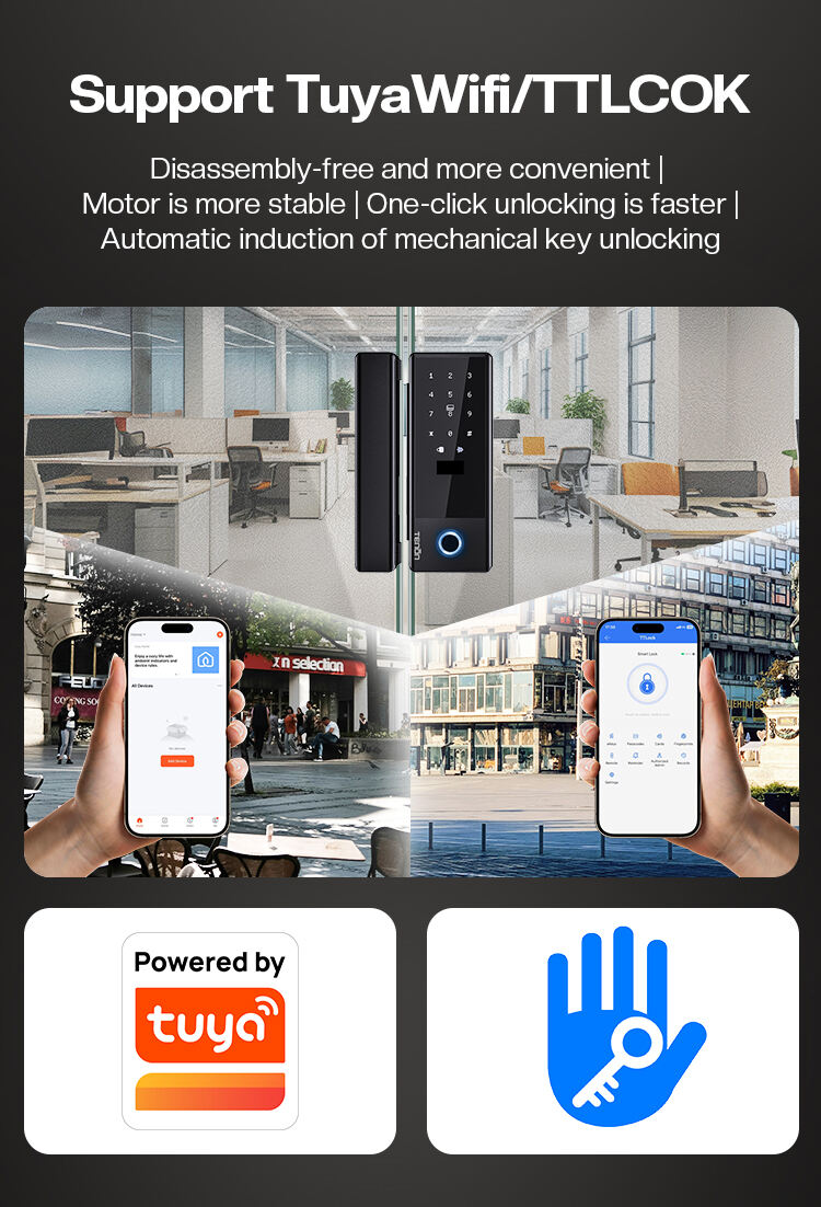 Hot Selling K5 Tuya App Smart Locks WiFi Password Card & Mechanical Key Unlock Electronic Glass Door Lock with TT Lock Control details
