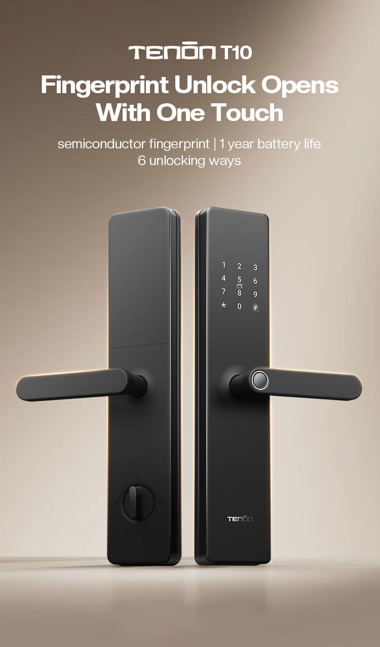 Tenon T10 Smart Security Door Lock Anti-Peep Password IC Card RF Fingerprint Features Compatible WiFi Bluetooth Aluminum factory