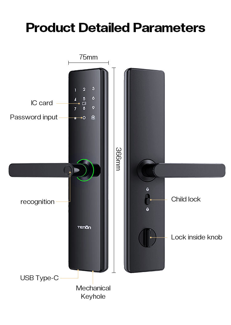 Intelligent Tuya Smart Door Handle Lock with RFID Card Digital Password Keypad Fingerprint Recognition Black Wi-Fi Networked manufacture