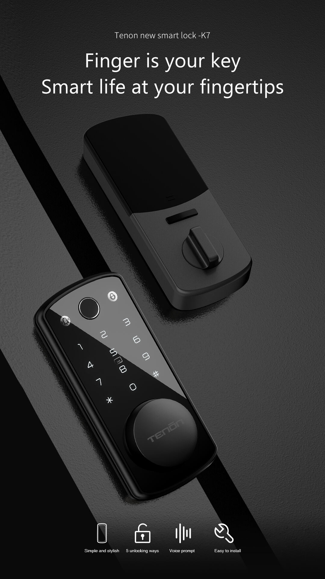 TENON K7 Biometric Fingerprint Key/Card Access Smart Door Lock Automatic Electronic Mini Digital Password Cloud Storage Hotels factory
