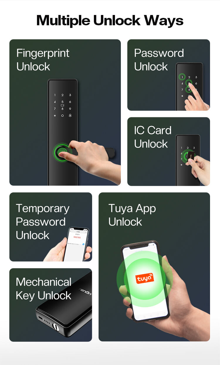 Intelligent Tuya Smart Door Handle Lock with RFID Card Digital Password Keypad Fingerprint Recognition Black Wi-Fi Networked factory