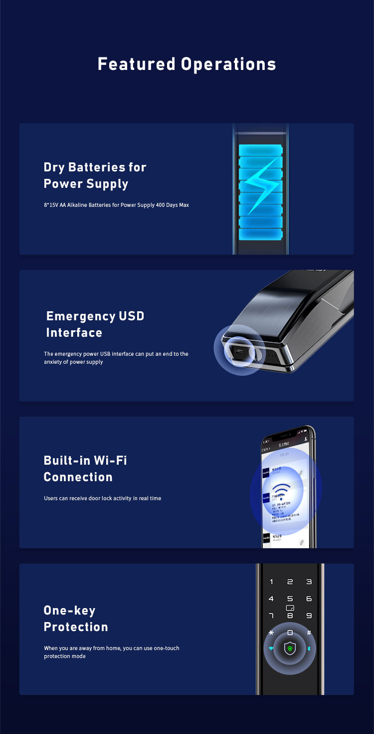 Tuya Smart Electronic Door Lock with RFID Card Biometric Fingerprint Push Pull & WiFi Connectivity Key Built-in Camera factory