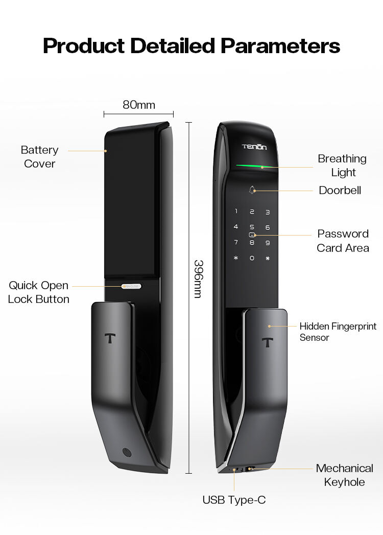 TENON A2 Smart Fingerprint Door Lock Push-Pull Feature WIFI RFID Network Aluminum Material Wood Compatible Smartphone Card Key factory