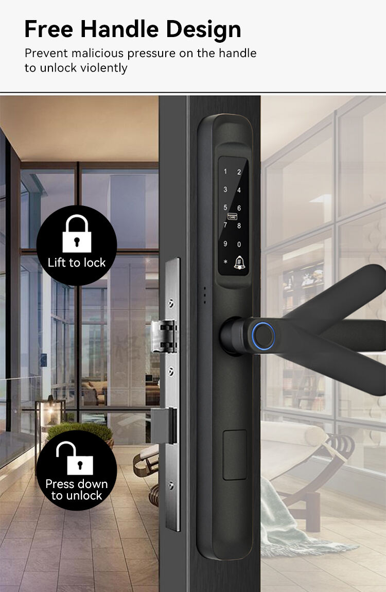 Double Sided Keyless Rfid Card Digital Password Smart Handle Lock Electric Fingerprint Slim Aluminium Smart Lock Tuya manufacture