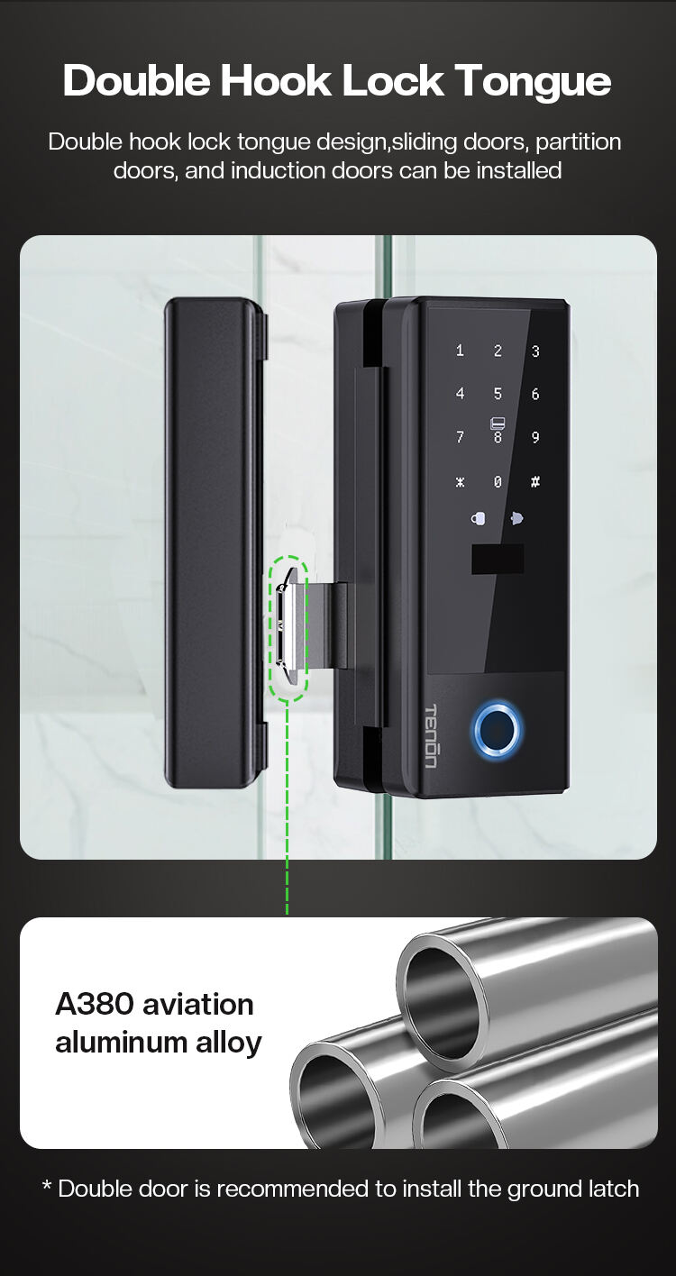 Hot Selling K5 Tuya App Smart Locks WiFi Password Card & Mechanical Key Unlock Electronic Glass Door Lock with TT Lock Control factory