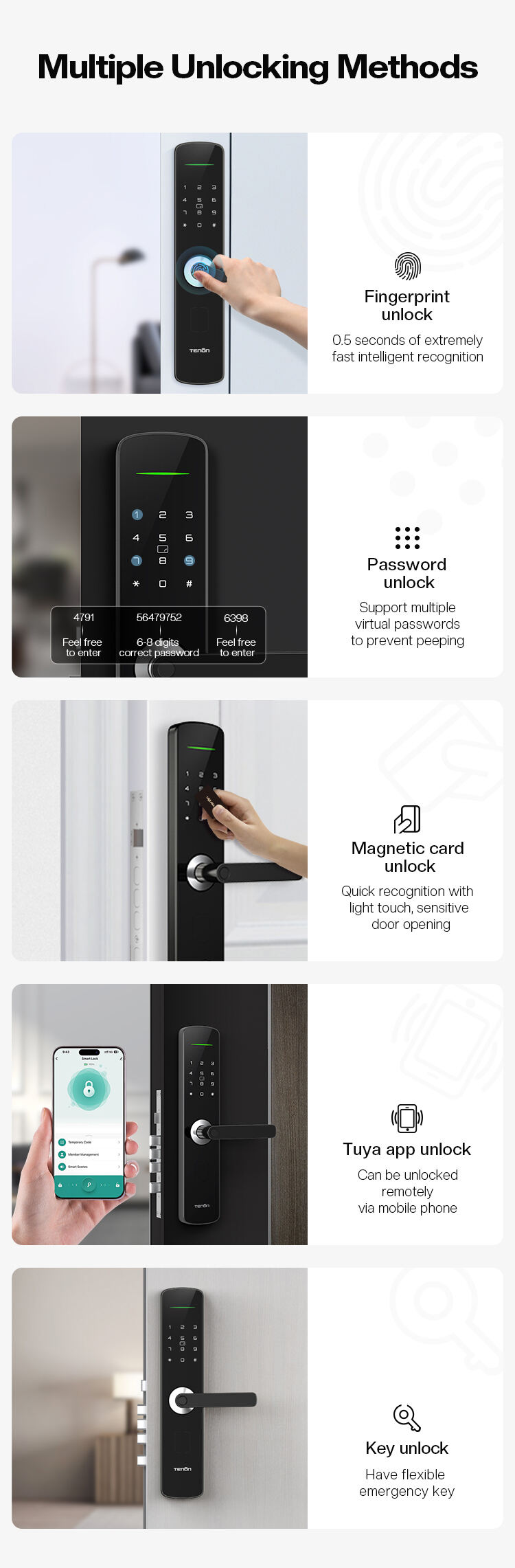 Smart Home Electronic Keyless Entry System New Design Bluetooth Tuya App Fingerprint Door Lock Aluminum Door Handle New Design details