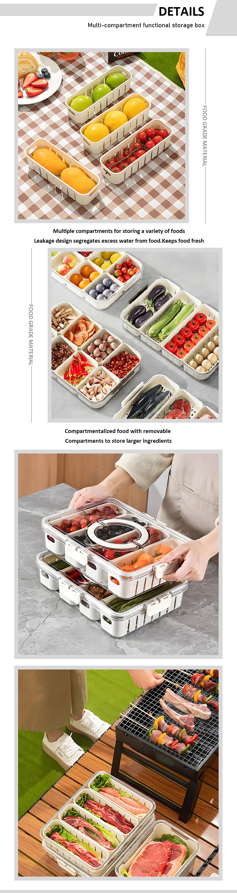 Portable 4 Compartment Plastic Kitchen Storage Box New Product for Refrigerator Special Preservation Food Draining Basket details