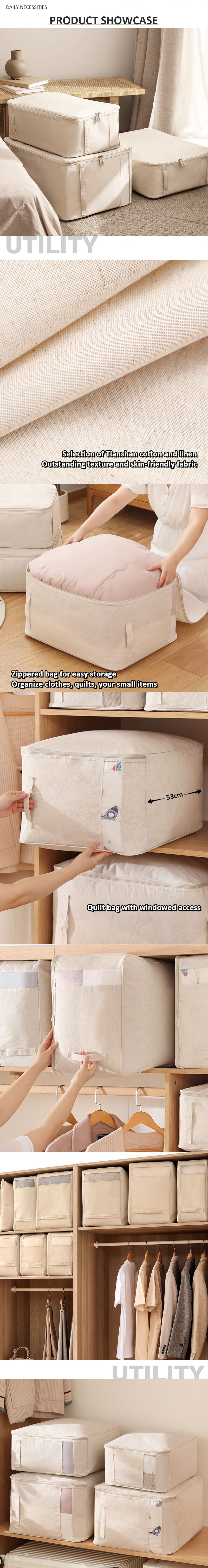 product high quality foldable cotton linen fabric clothes quilt comforter underwear organizer multi size wardrobe cloth storage bags-4