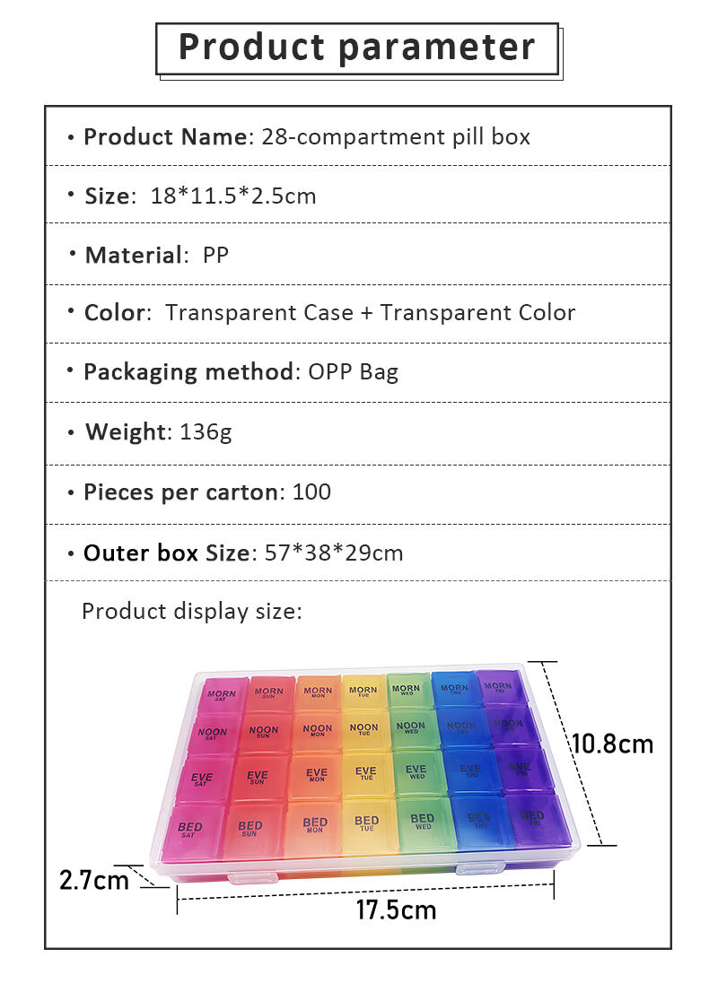 Wholesale Portable 7 Days a Week Pill Box 28 Compartments Pill Box With Clear Lid factory