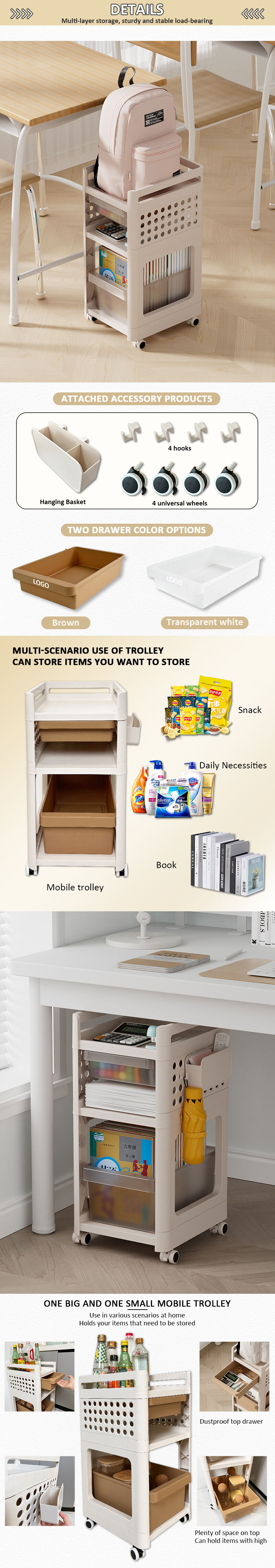 product multi layer movable storage rack plastic fruit vegetable trolley for kitchen bathroom stroller desk for living room storage-6
