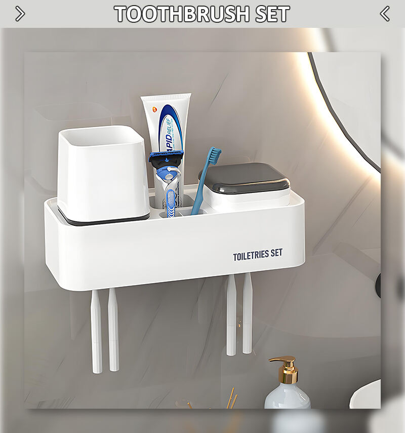 product household wall mounted toothbrush holder with two cup no punching required high quality bathroom toothbrush holder-3