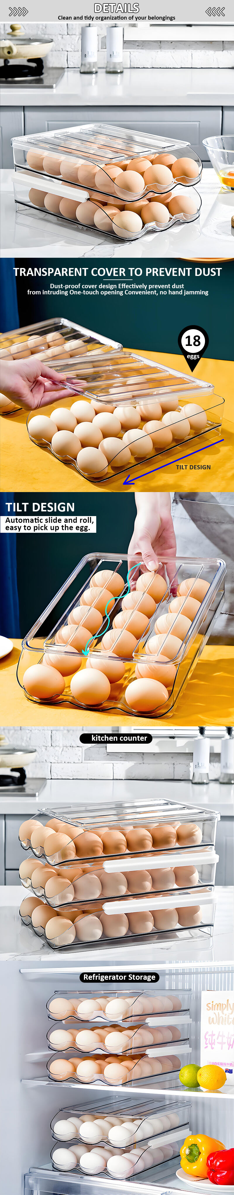 Transparent Automatic Slide Egg Storage Container PET Plastic Rolling Egg Preservation Box for Food Storage factory