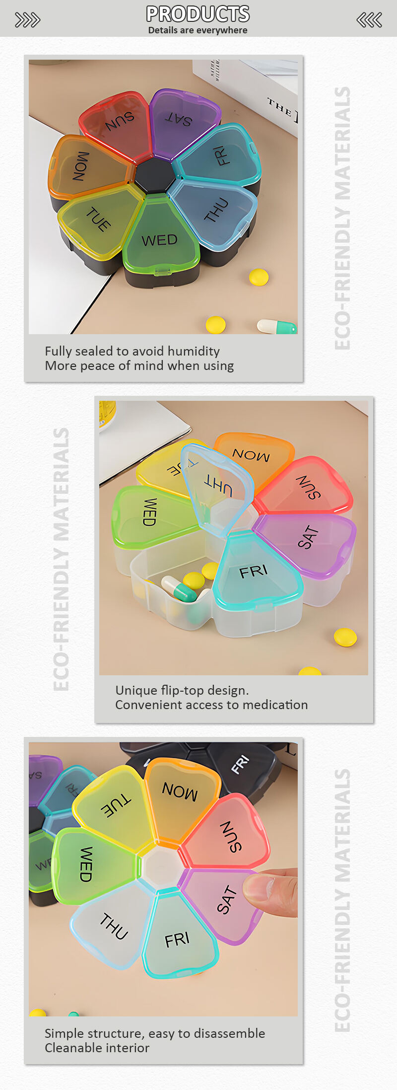 Wholesale Large Weekly PP Pill Case Portable Medicine Organizer Container Weekly Pill Organizer details