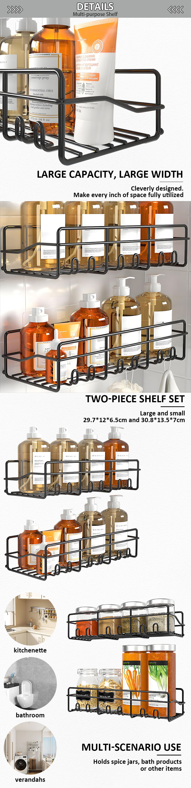 product rustproof stainless steel bathroom organizer adhesive shower caddy shelf for inside shower metal washroom organizer-6