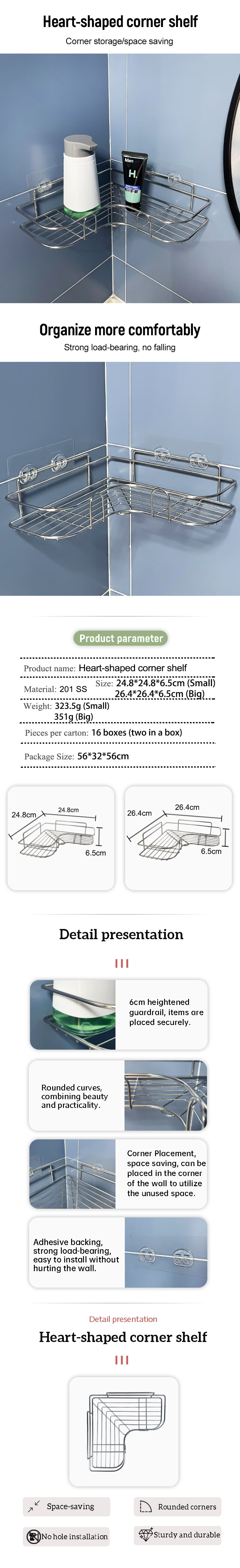 product heart shaped storage racks kitchen bathroom corner rack shelf wall mounted stainless steel non drilled kitchen storage-0