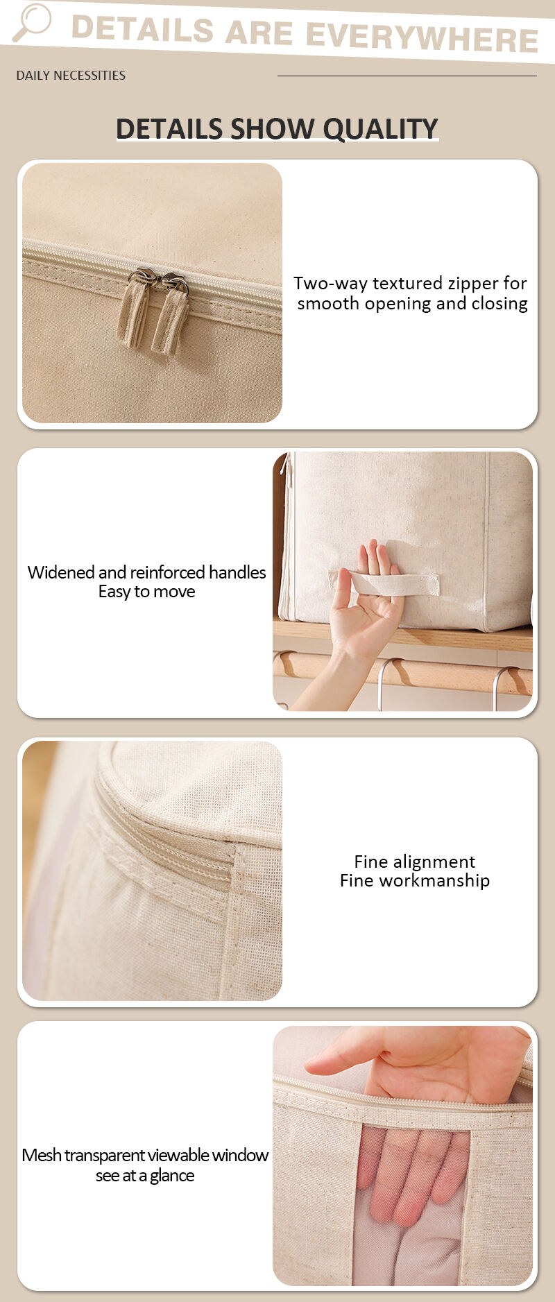 product high quality foldable cotton linen fabric clothes quilt comforter underwear organizer multi size wardrobe cloth storage bags-3
