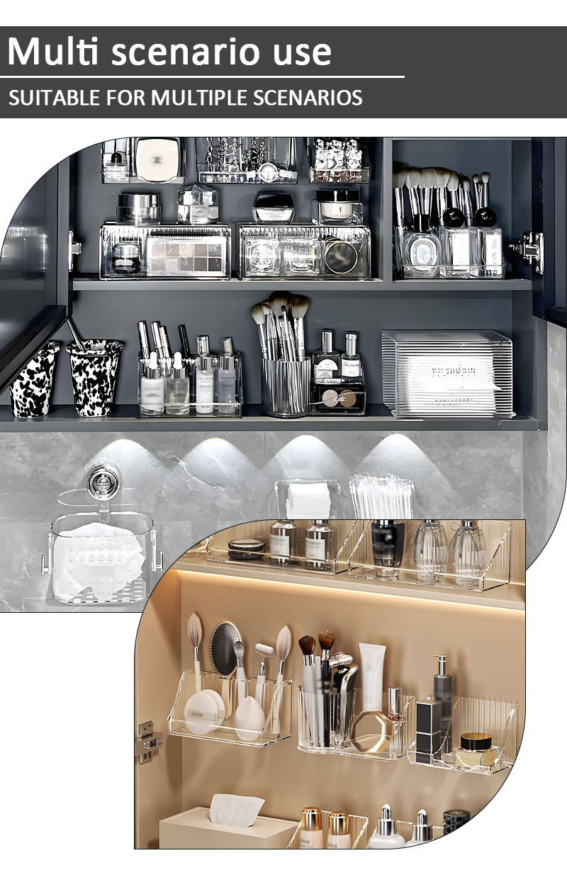 product hot sale transparent plastic cosmetic organiser wall mounted transparent tiered angled rack makeup brush organiser-7