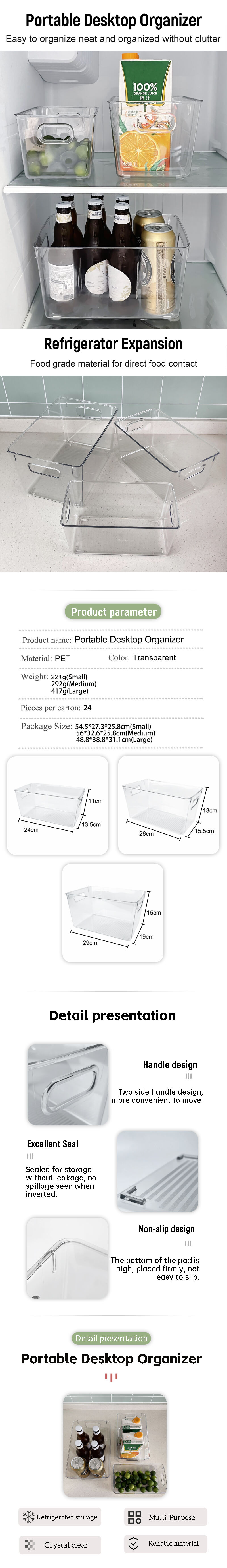 Hot Sale Transparent Plastic Storage Box with Handle Wholesale for Refrigerator and Desktop Food Classification Storage supplier