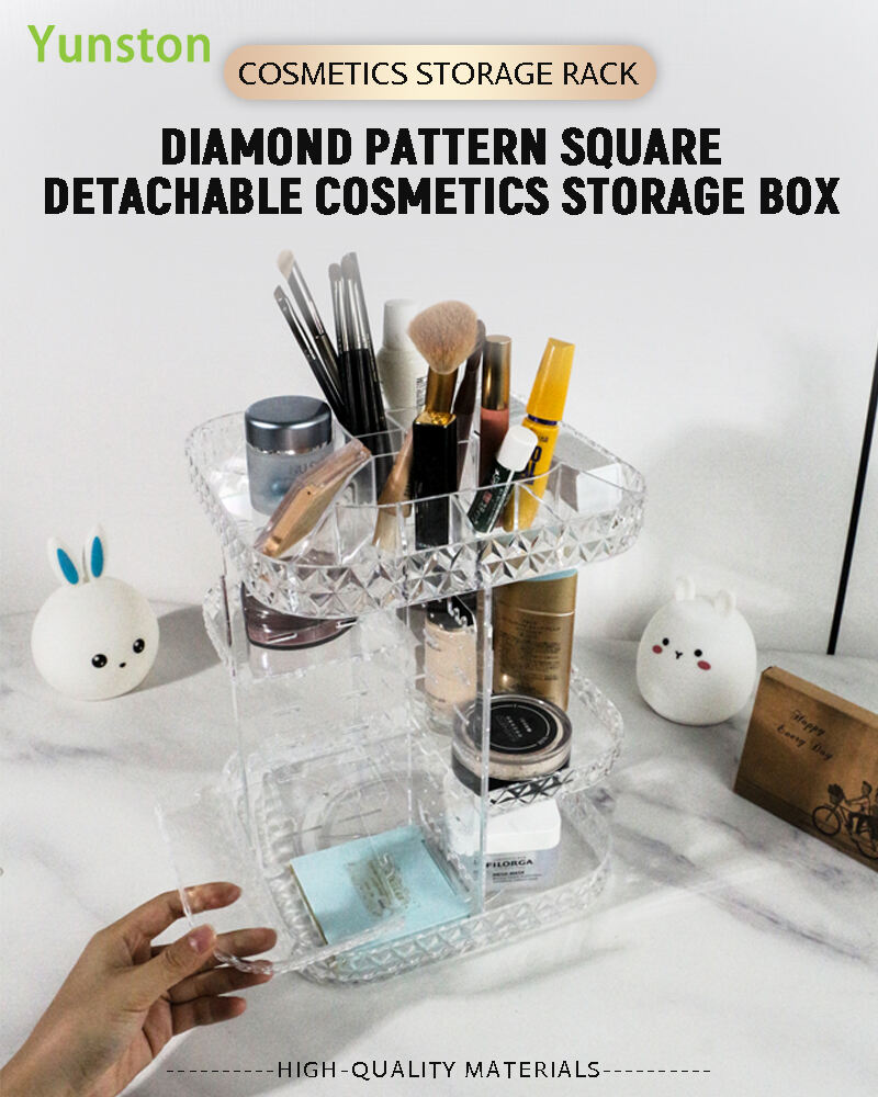 product diamond pattern cosmetic box multi layer makeup storage rack jewelry display storage rack transparent cosmetic display rack-0