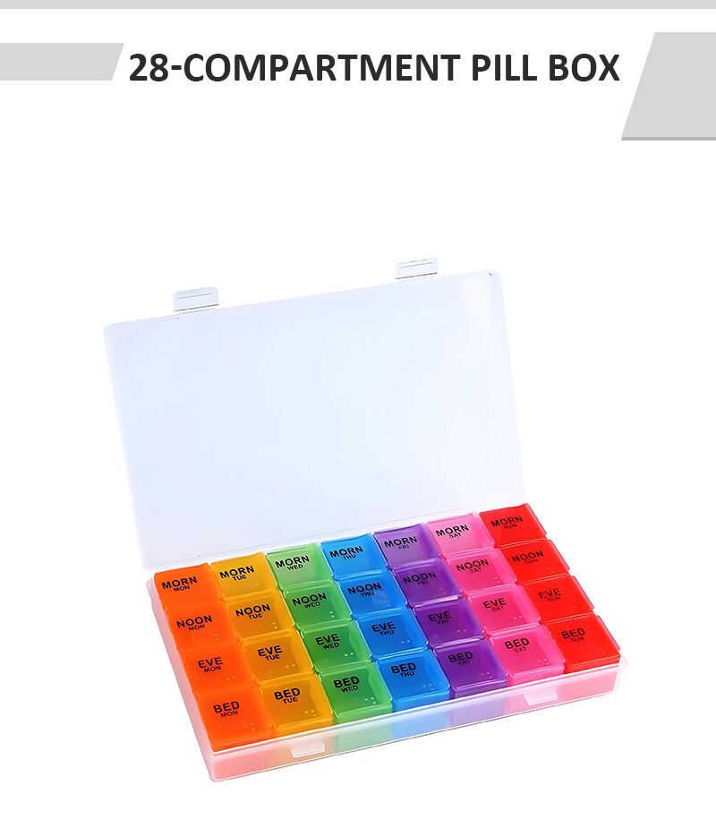 Wholesale Portable 7 Days a Week Pill Box 28 Compartments Pill Box With Clear Lid supplier