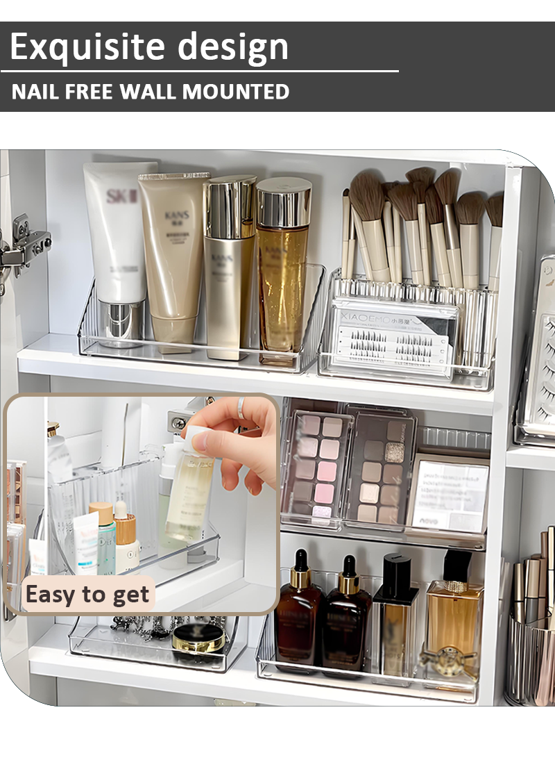 product hot sale transparent plastic cosmetic organiser wall mounted transparent tiered angled rack makeup brush organiser-8