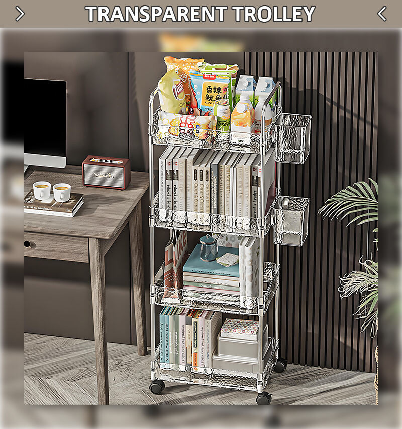 product light luxury 4 tier kitchen cart organizer multi layer transparent plastic storage rack with wheels luxury rack holder home use-3