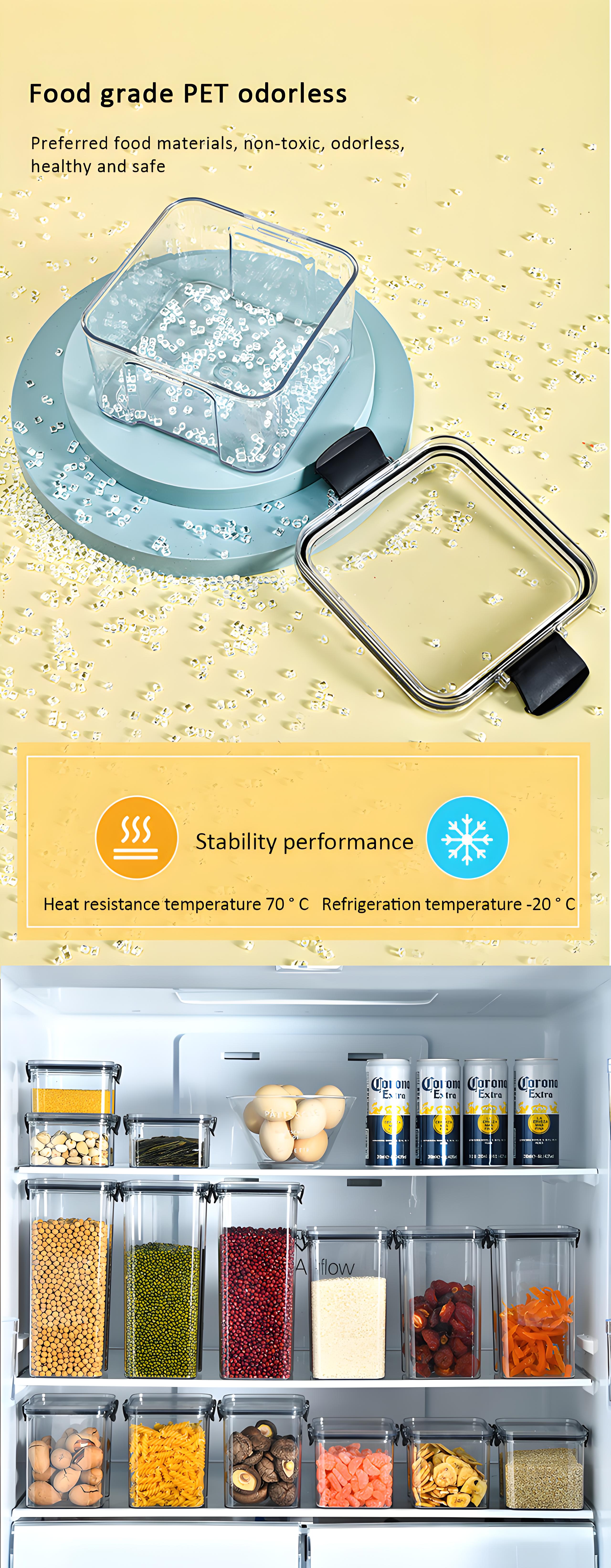 Hot Products Kitchen Storage Transparent PET Food Storage Boxes Plastic Sealed Jars with Airtight Lids supplier