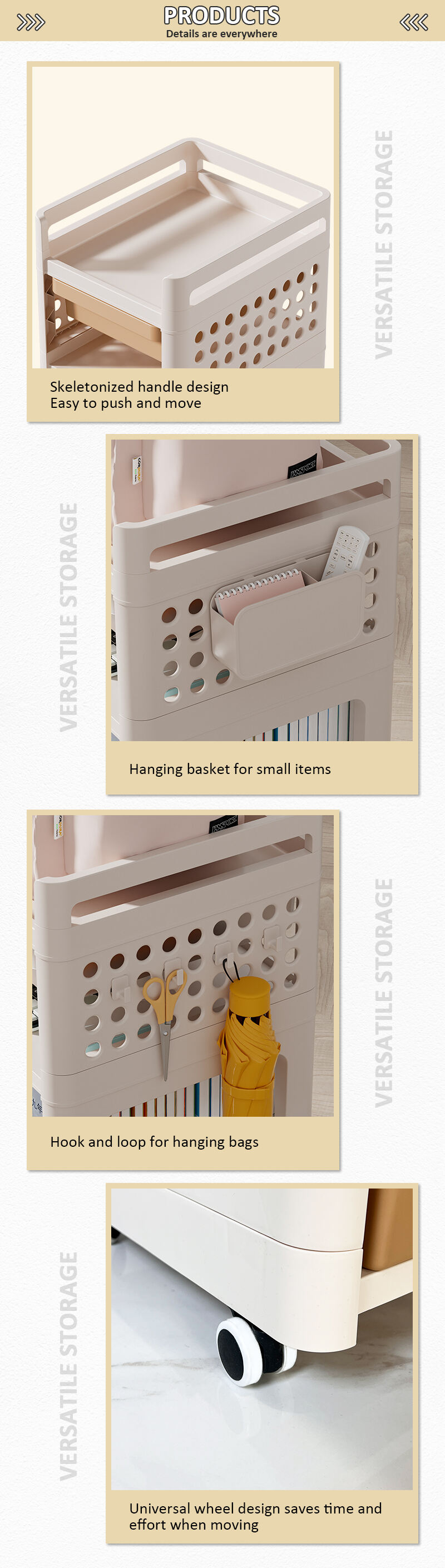 product multi layer movable storage rack plastic fruit vegetable trolley for kitchen bathroom stroller desk for living room storage-5