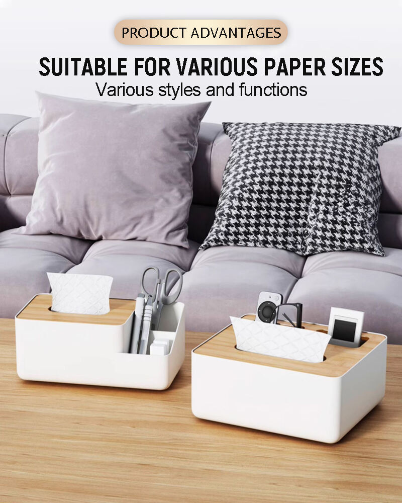 product 7 piece set of simple multi size multi function bamboo cover dust proof plastic napkin box hotel bar restaurant-1