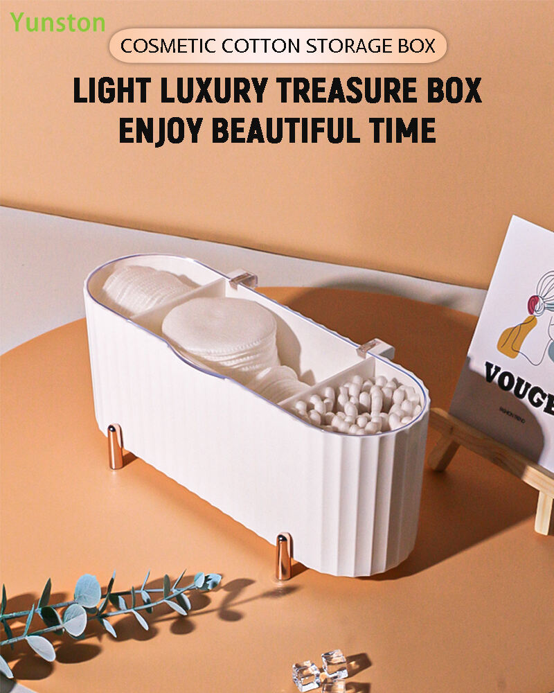 product luxury table top display rack for cosmetics store plastic dust proof cosmetic cotton storage box rack cosmetics storage rack-0