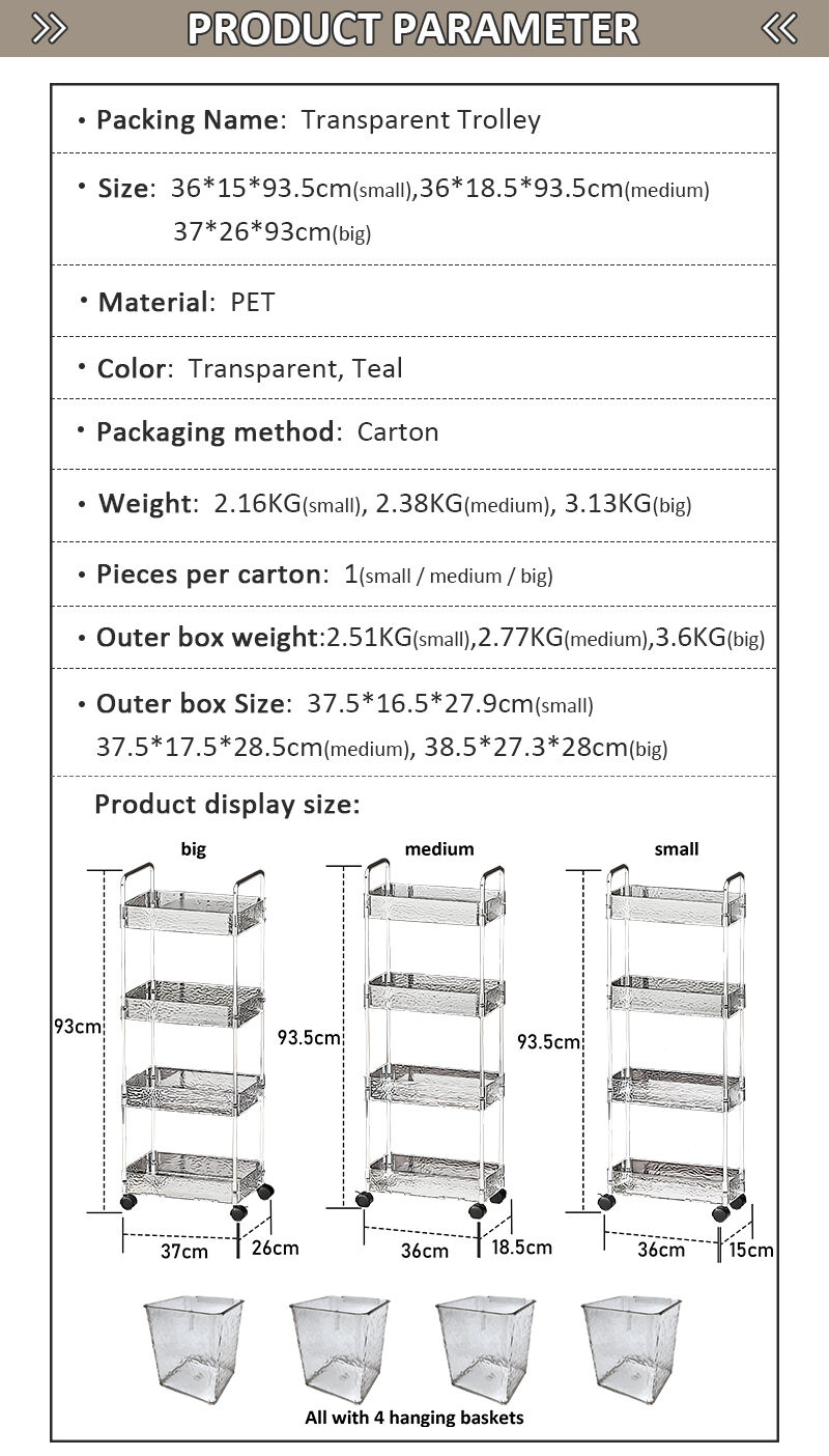 product light luxury 4 tier kitchen cart organizer multi layer transparent plastic storage rack with wheels luxury rack holder home use-4
