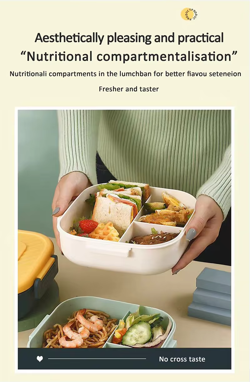 Food Grade Plastic 1300ml 3-compartment Rectangular Thermal School Tiffin Stainless Steel Bento Kids Lunch Box for Adult details