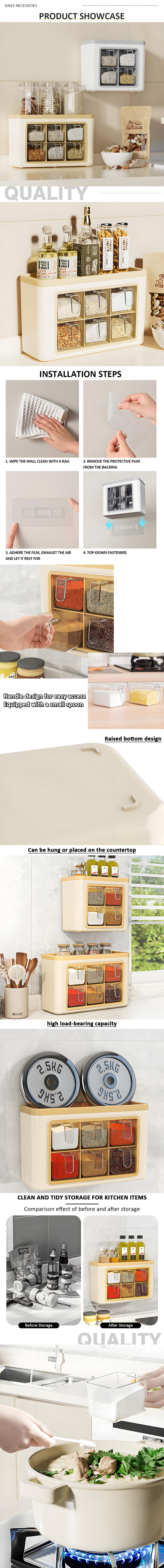 product wholesale modern european style 6 compartment plastic spice box dual use stand wall mounted hot sale food storage container-4