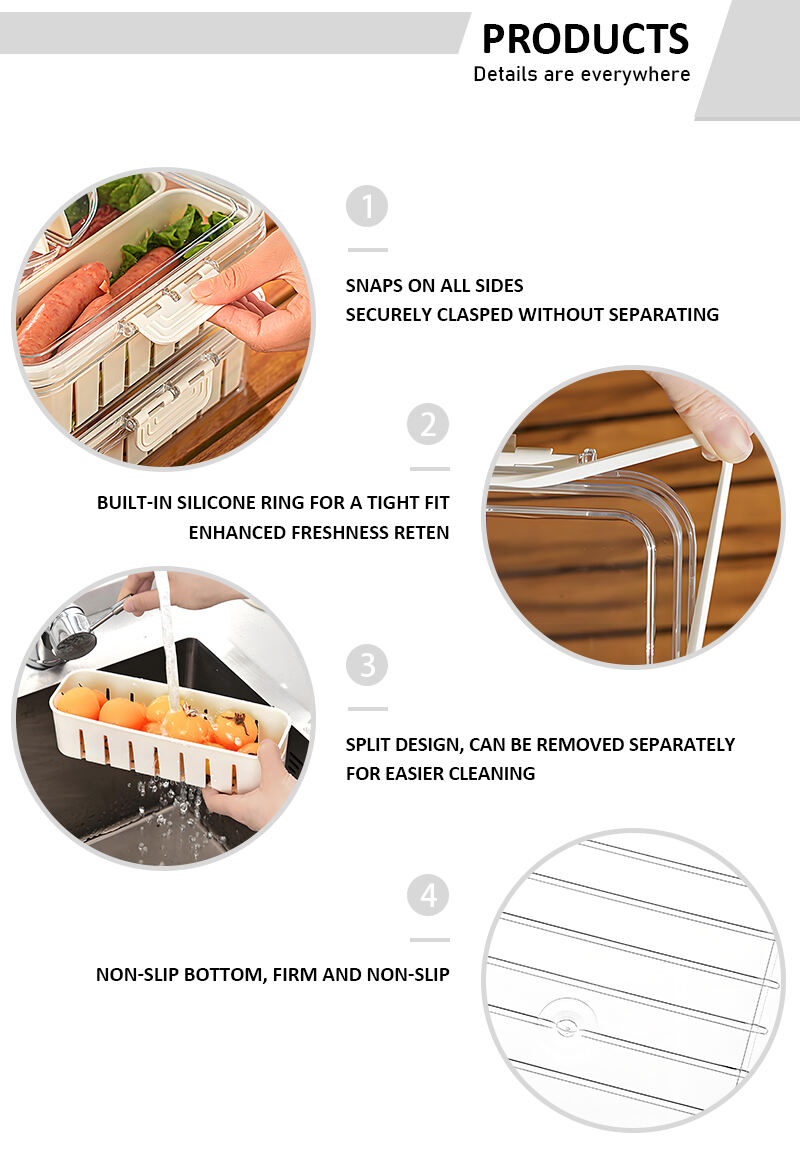 Portable 4 Compartment Plastic Kitchen Storage Box New Product for Refrigerator Special Preservation Food Draining Basket factory